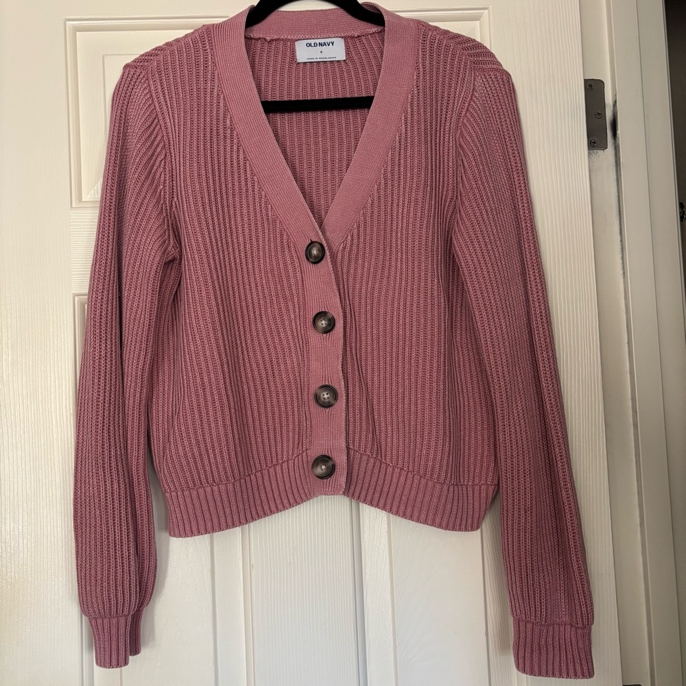 Old Navy Acid Wash Shaker Stitch Button-Front Cardigan Sweater in Mountain Dusk